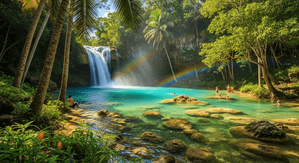 The stunning waterfalls and natural turquoise swimming pools of El Nicho Natural Park in Cienfuegos, Cuba.