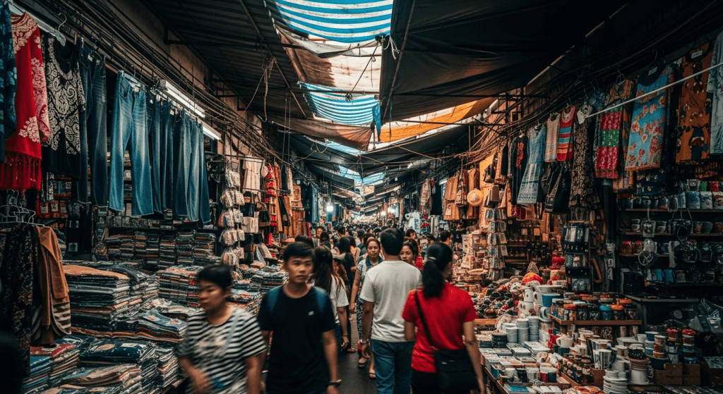 The permanent walking street on Sairee Beach, Koh Tao at night, with restaurants and shops casting a warm glow.